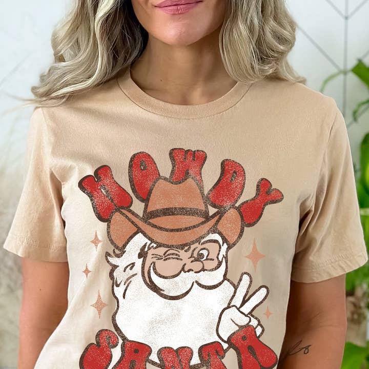 HOWDY SANTA Grafisk Print Kortærmet Løs Top for engroshandel hos Amused by Blue