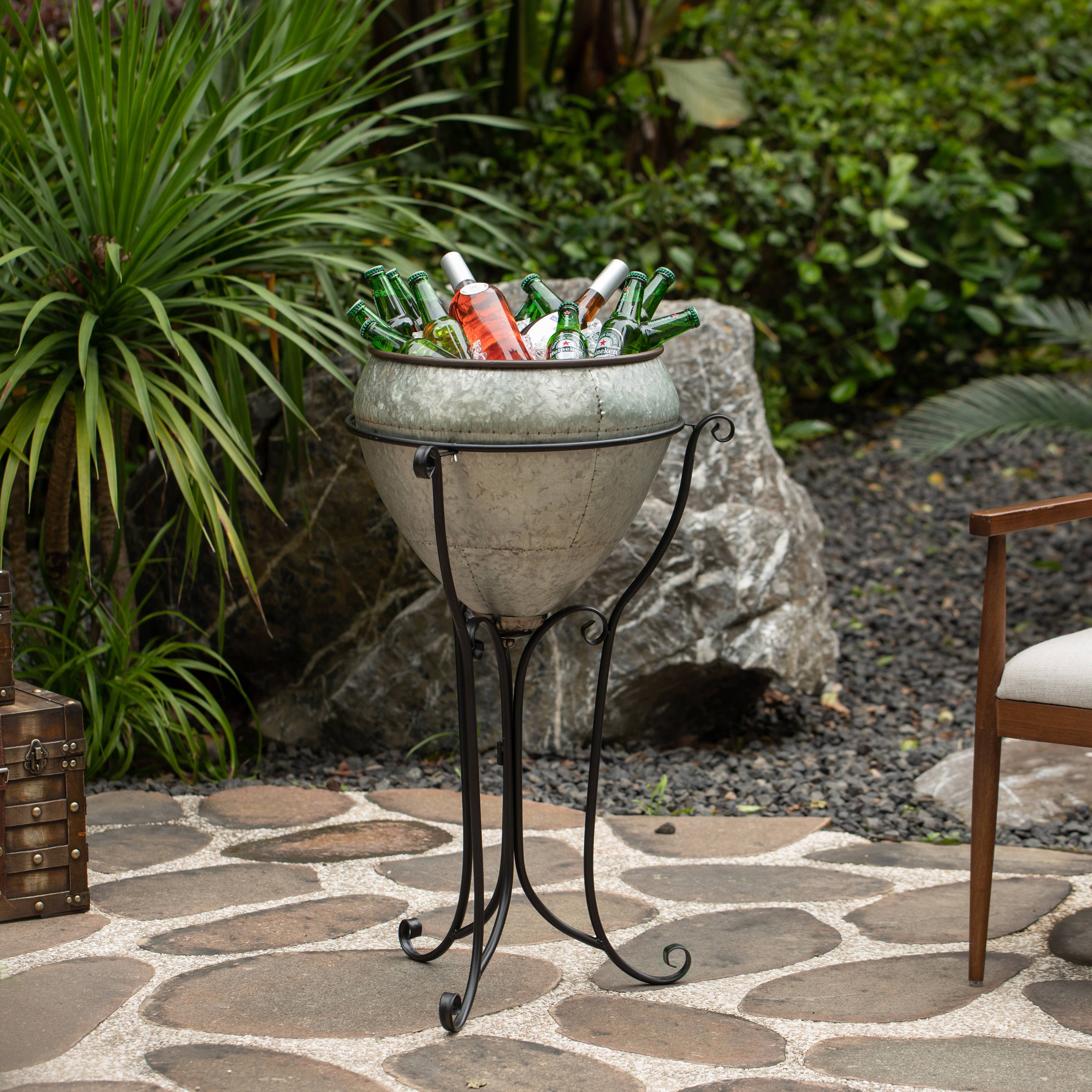 Quickway Imports - Wholesale Cooler/Cooler Bag - Galvanized Metal Beverage Cooler Tub with Liner and Stand3