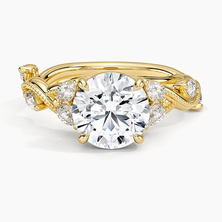 Vine Twist Milgrain Round Lab Grown Diamond Center Engagement Ring for wholesale by Caratina