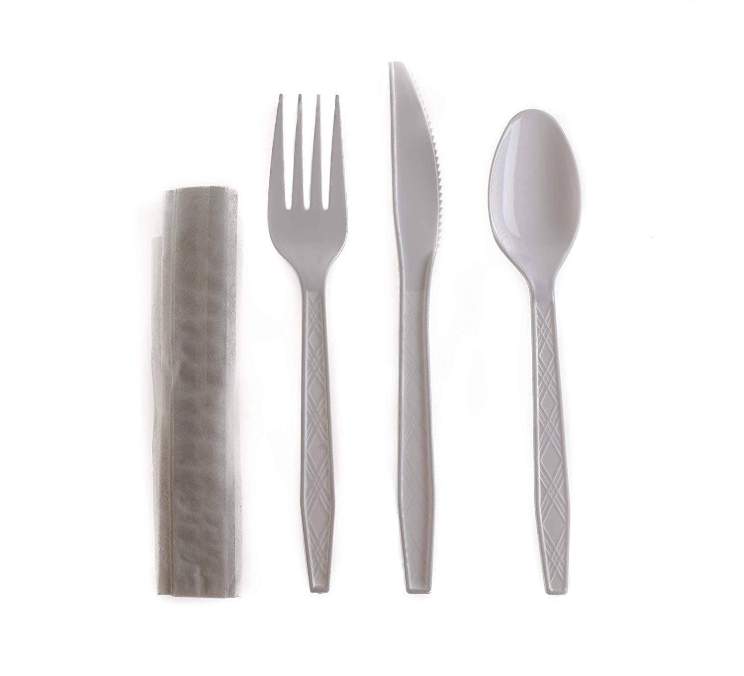 EcoQuality - Wholesale Assorted Cutlery Set - Disposable Plastic Wrapped White Heavy Duty Cutlery Kit 4 in0
