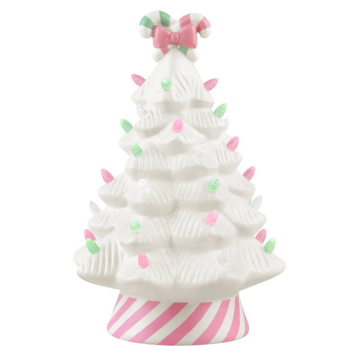 12 In. Nostalgic Ceramic Pink Candy Cane Tree for wholesale by Mr. Christmas