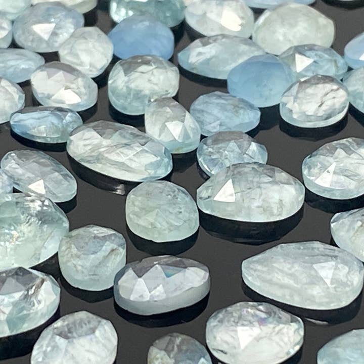 10 Pcs Natural Aquamarine Rose Cut Cabochons, Loose Gemstones, Aquamarine Rose Cuts. 7-10mm for wholesale by Akstar Gems