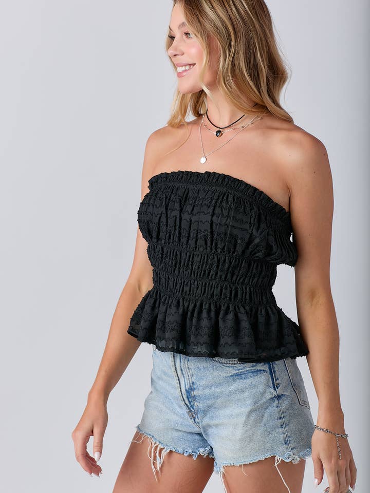 BABY PINK - Venta al por mayor Jersey corto de punto - Mujer - Top de tubo fruncido con volantes sin tirantes9