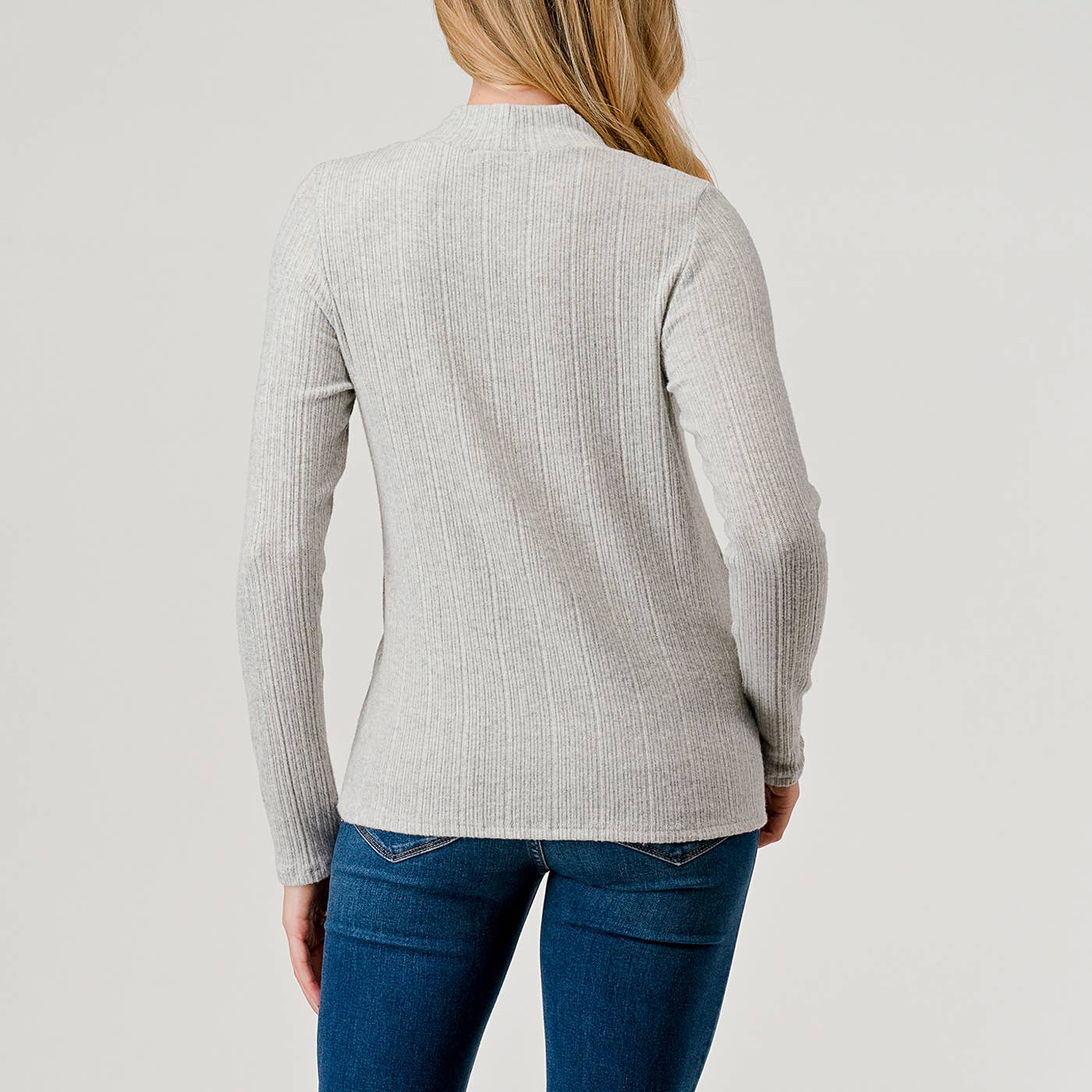 Heimious - Vente Haut en maille – femme - Haut en tricot côtelé brossé à manches longues et col montant, coupe décontractée, T7649