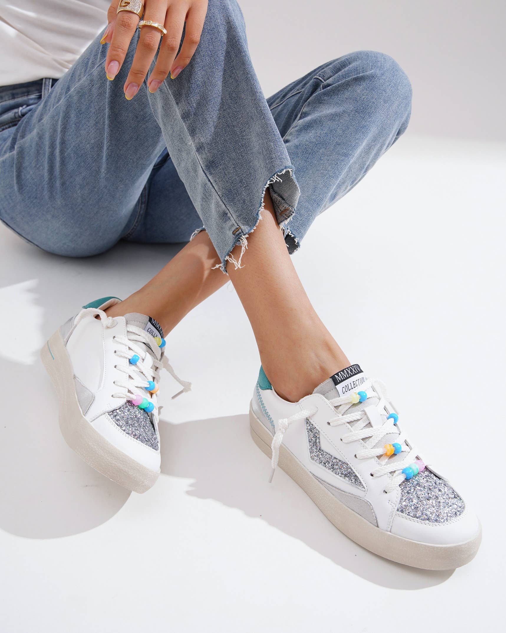 CEREZA - Vente Baskets tendance – femme - Baskets à semelle plateforme pour femmes avec détail pailleté19