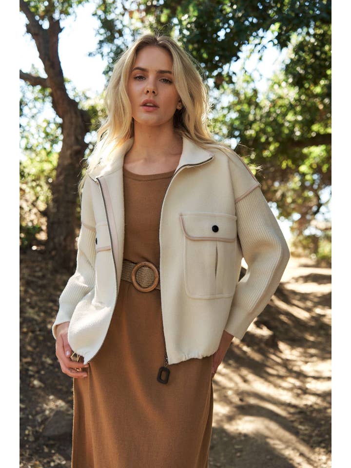 Mello. - Wholesale Athletic Jacket - Women's - Oversize Jacket with Knit Sleeve0