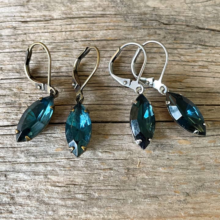 Montana Sapphire Blue Vintage Rhinestone Earrings for wholesale by Christine Stoll | Altered Relics