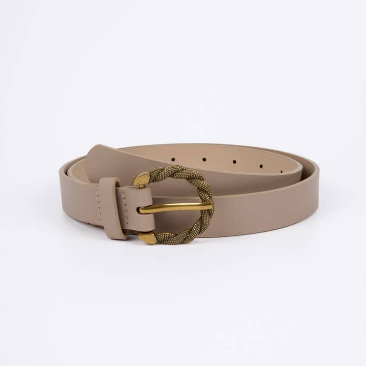 Nakoa The Label - Wholesale Belt - Women's - Vegan PU Leather Belt - Tours - Twisted Buckle - Gold / Beige - 107cm