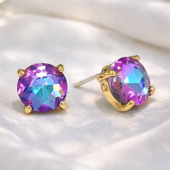 Boucles d'oreilles clous en verre rond en argent sterling S925 10 mm pour la vente par StarryNYC