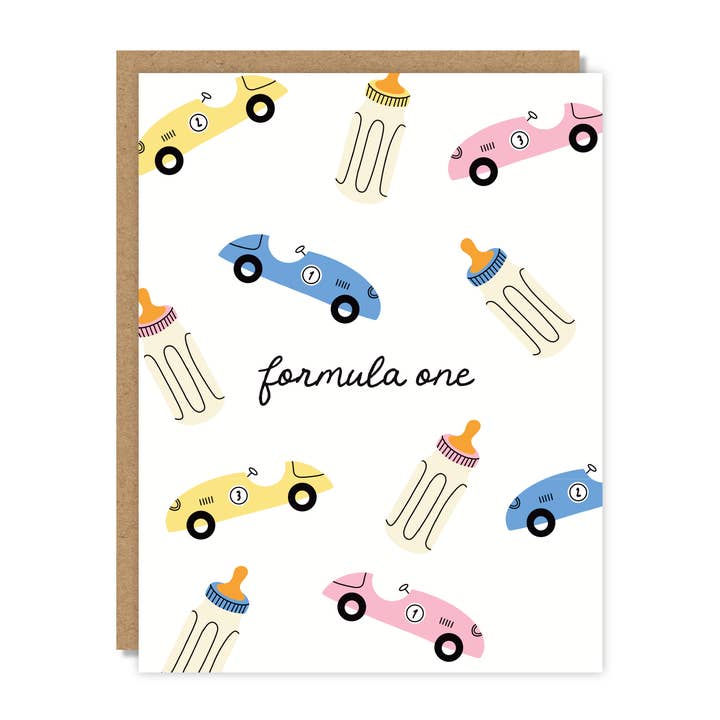 Formula One Baby Card for wholesale by Tiny Buffalo Designs Co.