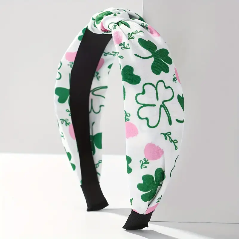 Kate Tuesday Jewelry - Wholesale Fashion Headband - Women's - Green + Pink Cloth Shamrock St Patricks Day Headband0