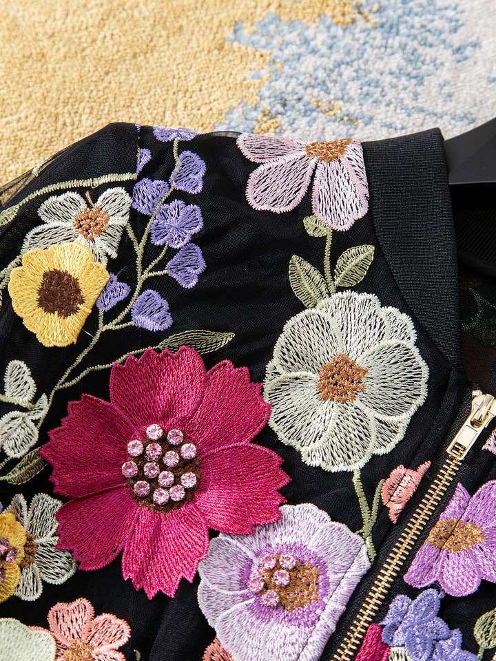 Color as pictures JK191Y Handmade Beaded Floral Embellished Rhinestone Jacket for wholesale on Faire4