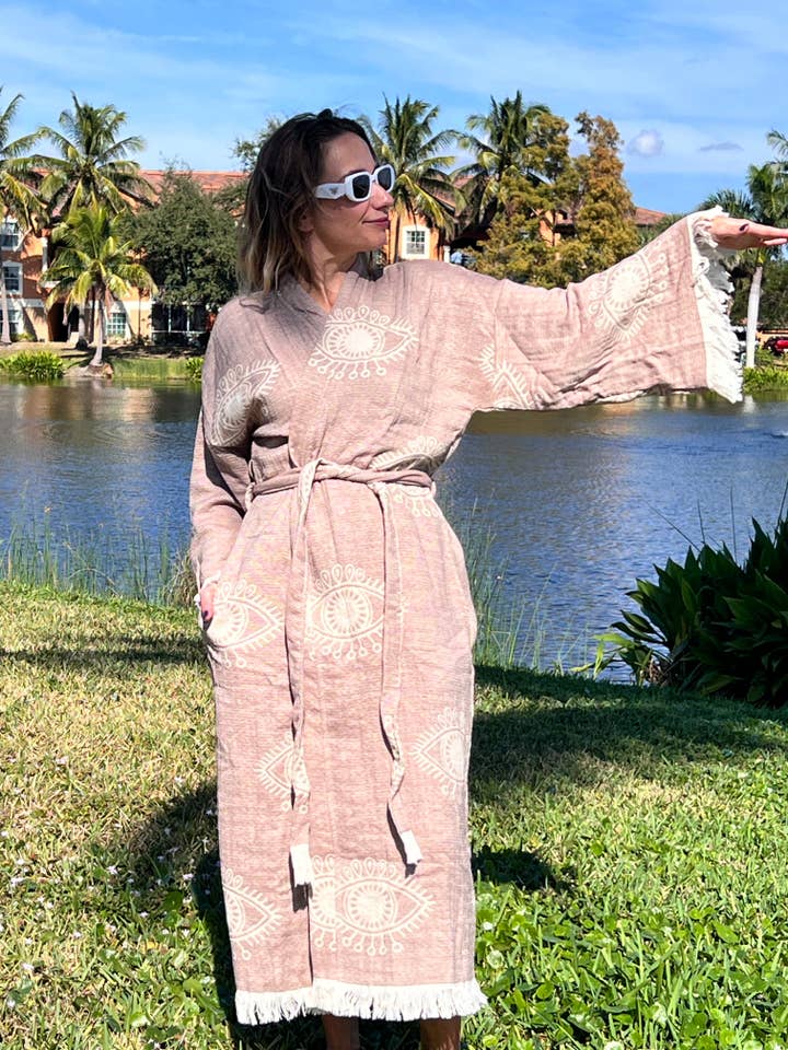 Robe Œil Marron, Kimono, Tenue de Plage pour la vente par TurkanHome
