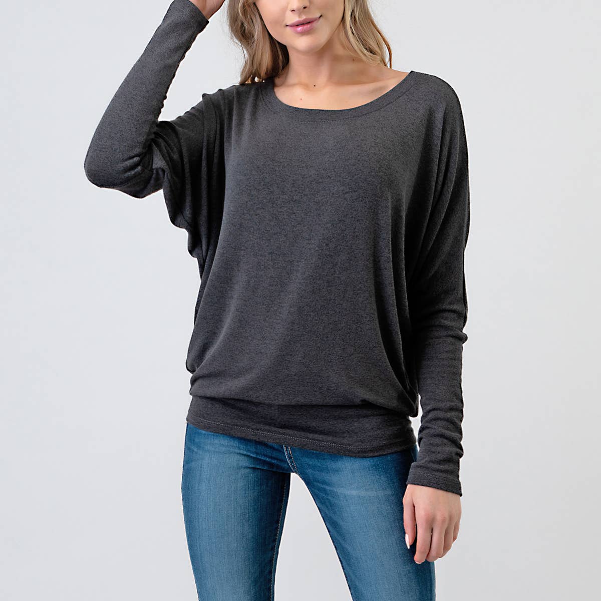 Heimious - Vente Haut en maille – femme - Haut en tricot Hacci à manches longues et col rond à manches Dolman, 270115