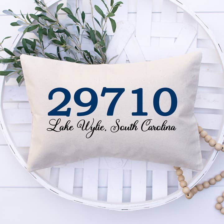 Lake Wylie Zip Code Lumbar Pillow for wholesale by Goforth Creations