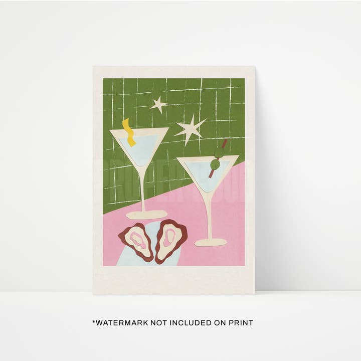 Proper Good - Wholesale Art Print - Martini Hand Collaged Print