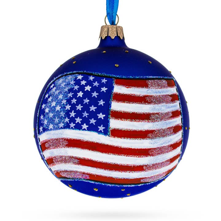 Vlag van de Verenigde Staten van Amerika op blauw glazen ornament voor wholesale door BestPysanky