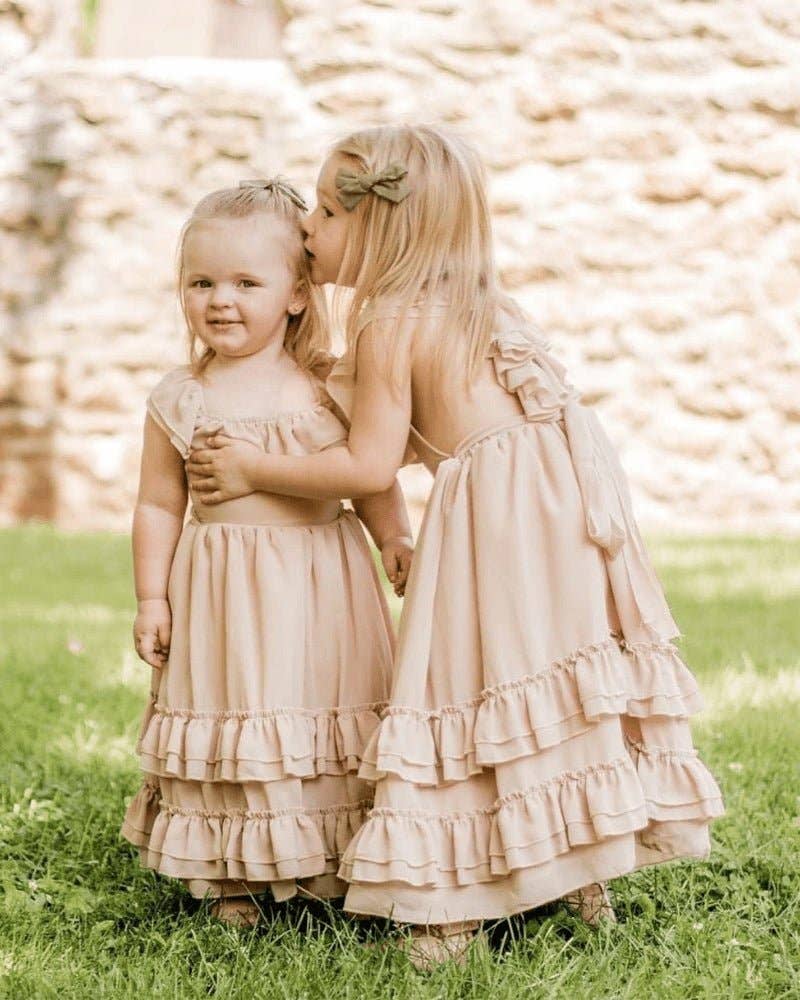 Bailey's Blossoms - Wholesale Mommy & Me-sets - Mommy and Me Nellie maxi-jurk met ruches - Champagne8