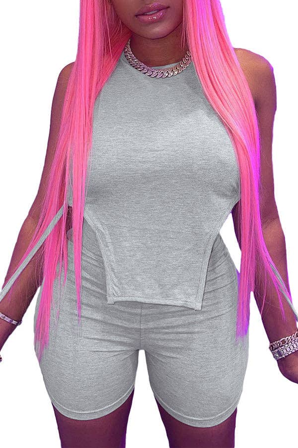 MB Fashion Wholesale - Wholesale Lounge Set - Women's - MB FASHION Sleeveless Crop Top and High-Waist Shorts 268T2