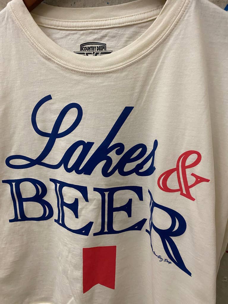 Country Deep Apparel - Wholesale Screen Printed T-Shirt - Women's - Lakes & Beer relaxed Crop T-shirt  2