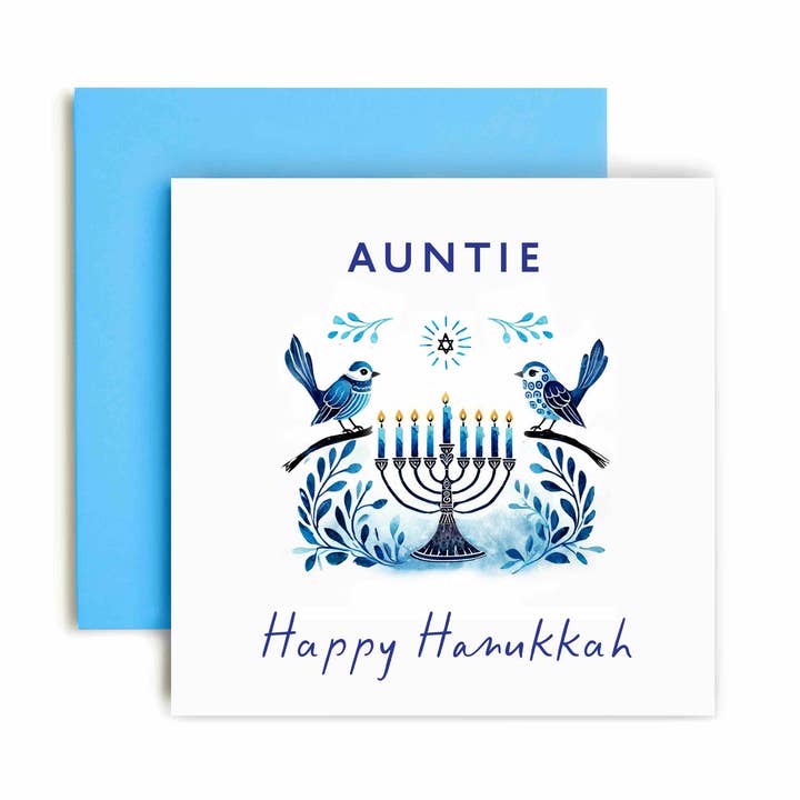 Happy Hanukkah Menorah and Bird Watercolour Card for wholesale by Huxters