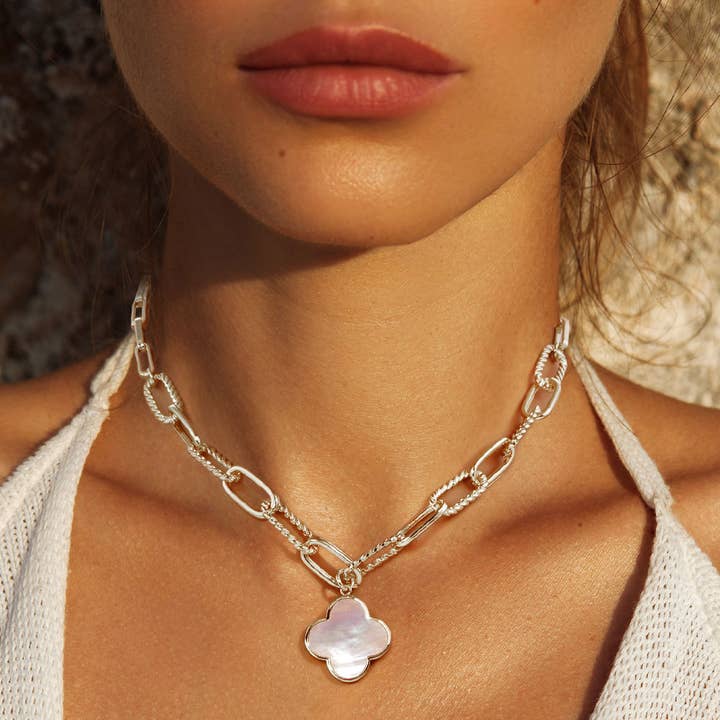 Sensibling Corp. - Wholesale Pendant/Charm Necklace - Gold Dipped Mother of Pearl Quatrefoil Pendant Necklace