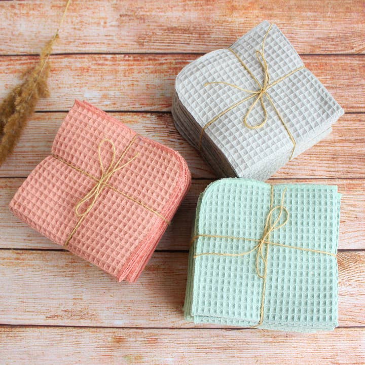 Bloom Pads - Wholesale Dishcloth - Small waffle Towels 5 PACK, Kitchen Dish clothes/Old pink3