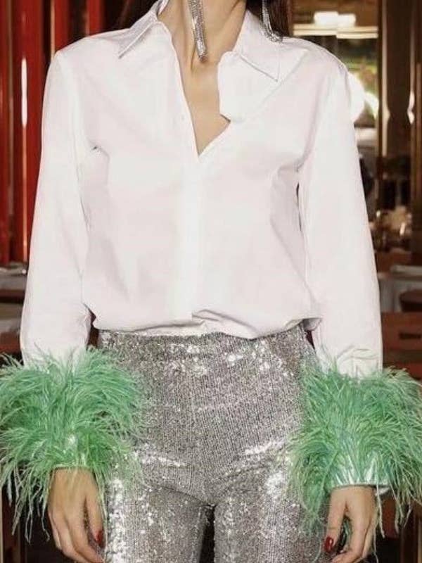 Feather Cuff Button-Down Shirt and other Purchase Wholesale feather top. Free Returns & Net 60 Terms on Faire trending on Faire.