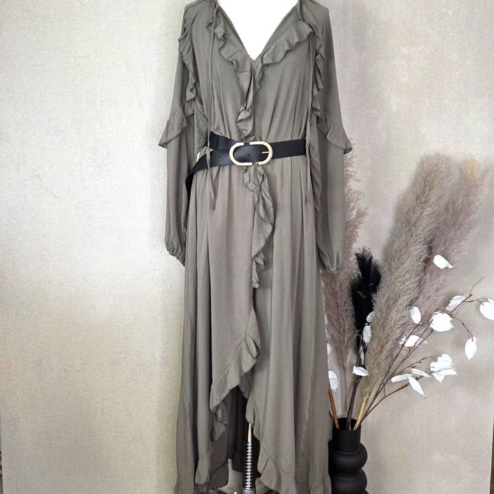 Tempest Designs – wholesale Dress – Women's – Viscose dress with ruffle detail and flattering split (belt not included) (M-L)3