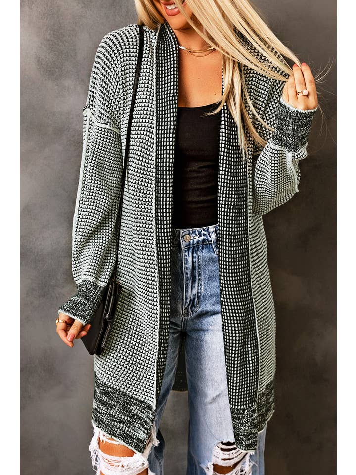 1 the Woman - Wholesale Cardigan - Women's - Plaid Knitted Long Open Front Cardigan - 8 Colors