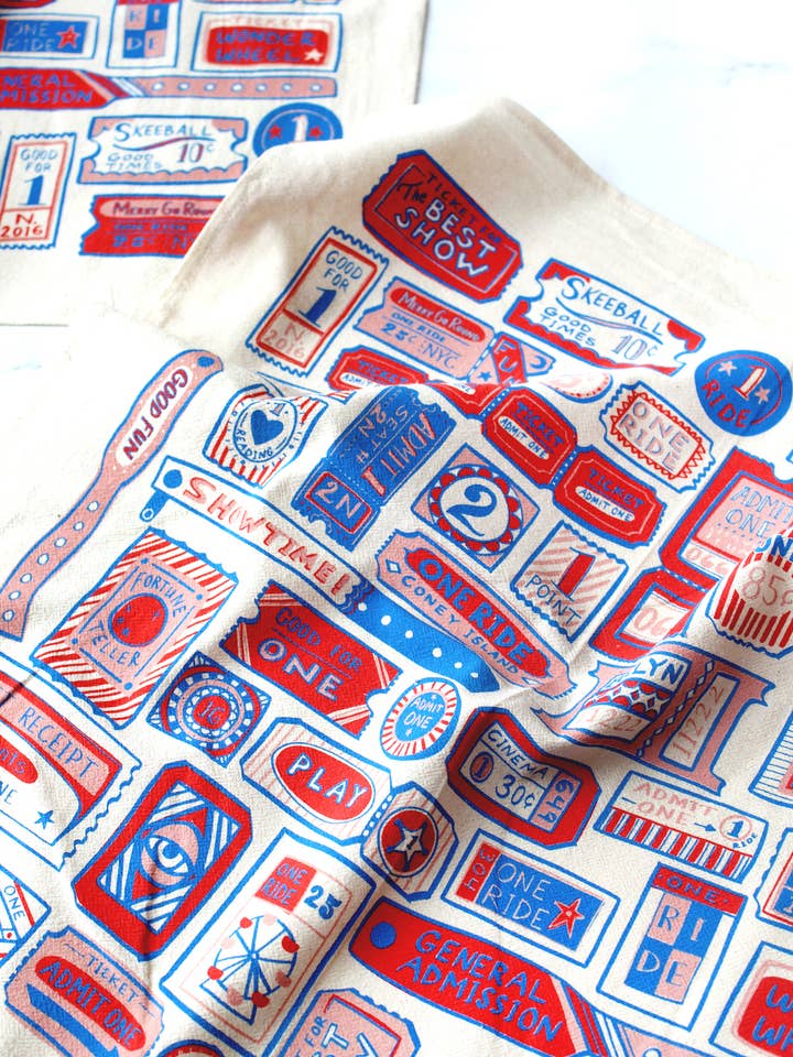 Torchon sérigraphié Admit One Tickets in Merry Go Round pour la vente par Calhoun & Co.