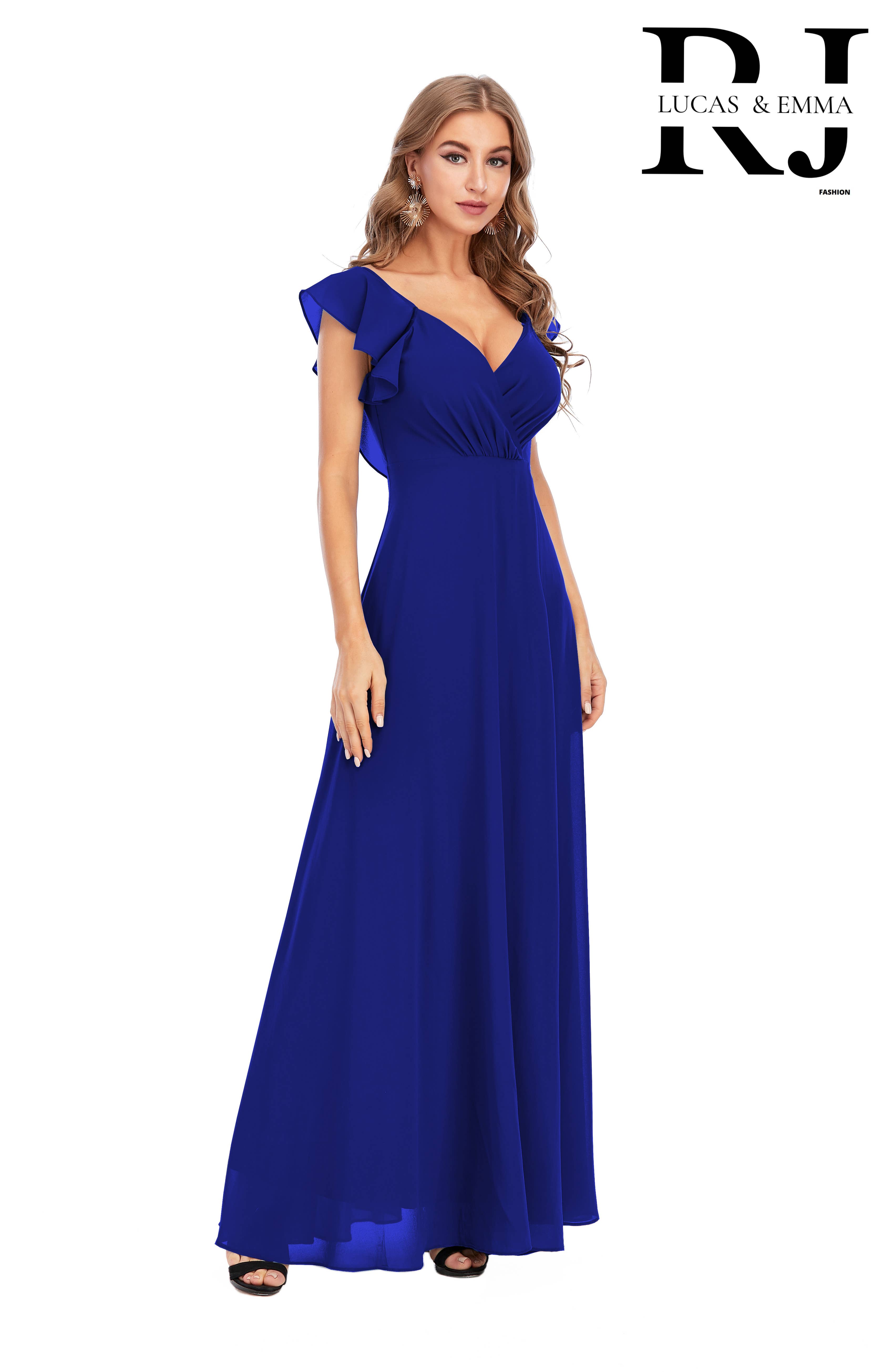 Lucas & Emma - Sarl RJ & co - Wholesale Gown - Women's - Evening ceremony dress with slit and flutter sleeves 13880