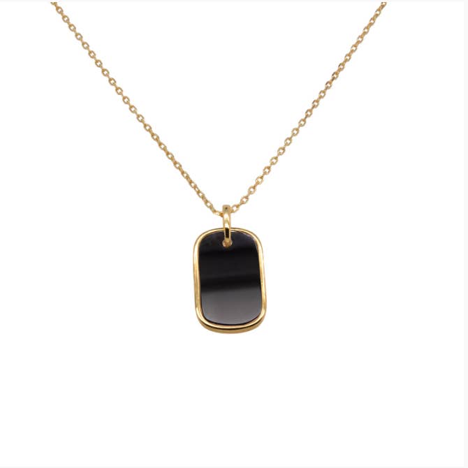 Aurora Jewels – Großhandel Kette mit Anhänger/Charm – Hundemarken-Halskette aus schwarzem Onyx und Perlmutt