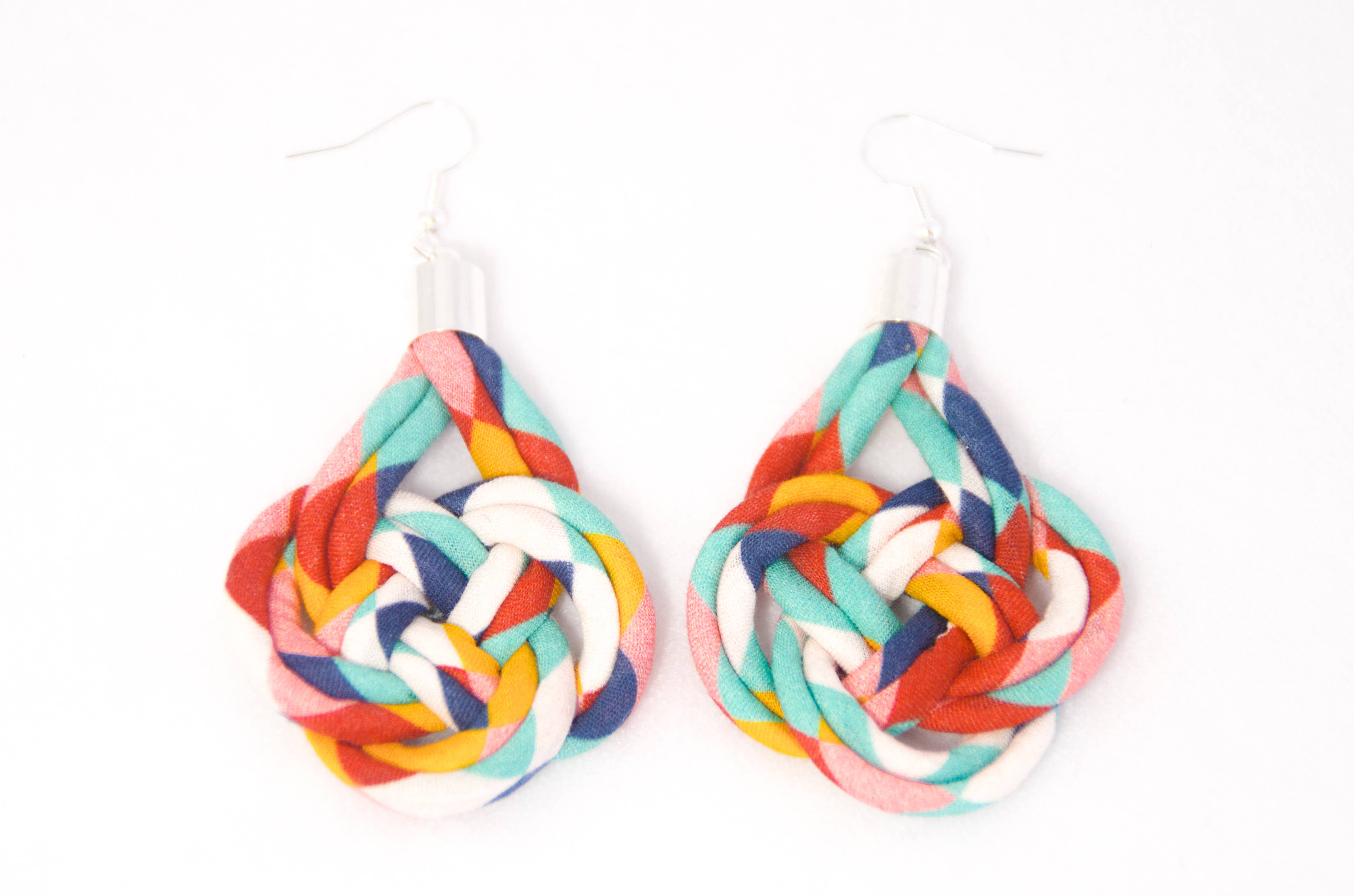 Bunny Bosworth – wholesale Dangle earrings – Large Colourful Fabric Knot Earrings - Fairground Follies1