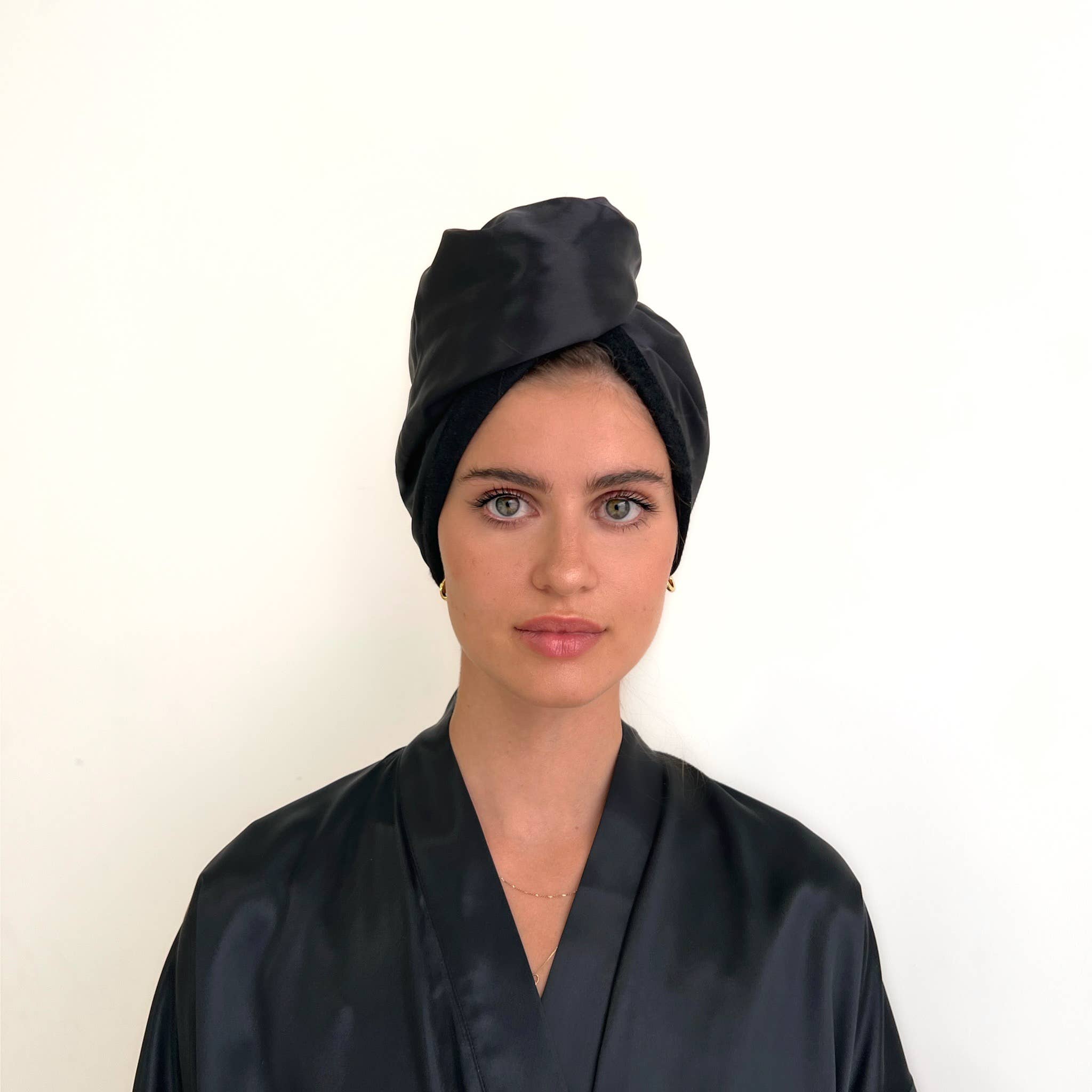HoneyLux – wholesale Hair towel/wrap – Reversible Silk Hair Wrap - Black3
