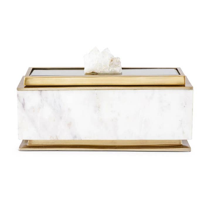 A&B Home Group Inc. - Wholesale Decorative Box - 14x4.5x6" Marble Accent Box w/ Gold Metal Accents & Gemstone1