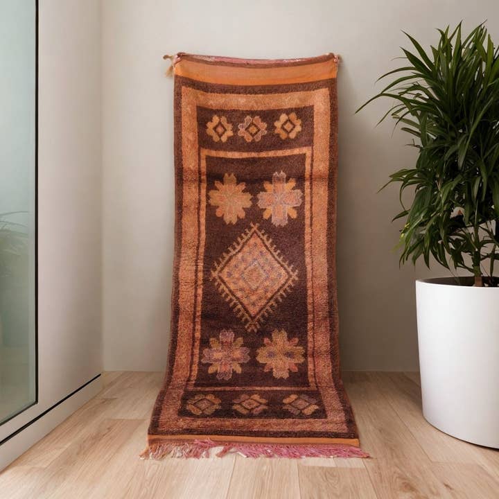 Vintage Ait Bou Sbaa Brown Runner Rug for wholesale by bazarifinagh