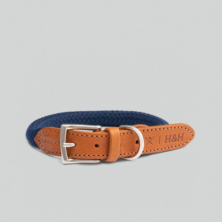 Hackett x Hugo Hudson Navy Rope Leather Dog Collar for wholesale by Hugo & Hudson