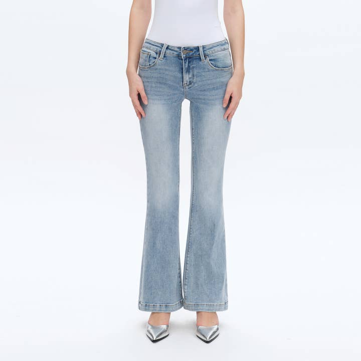 BEACHY LOW RISE FLARE JEANS WITH FINISHED HEM BYF1023 for wholesale on Faire