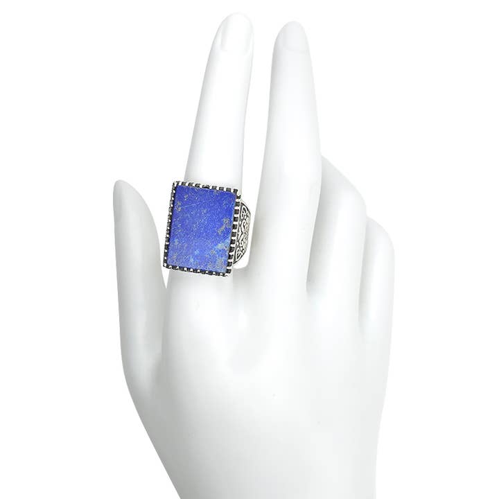 Amberman - Venta al por mayor Anillos solitarios - Anillo de plata de ley con lapislázuli para hombre