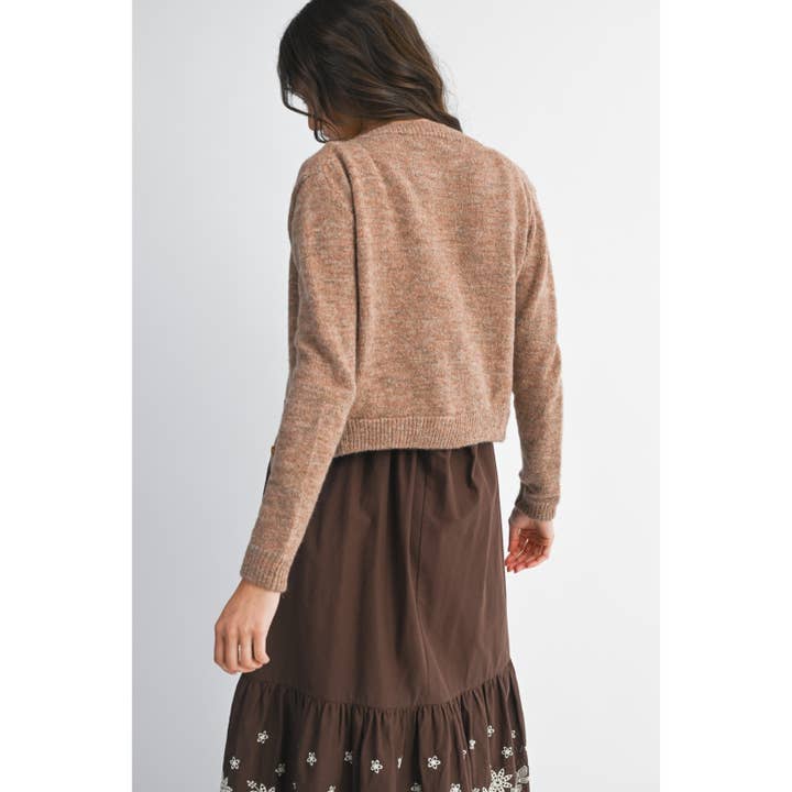MOCHA MOUSSE ELEGANTLY CRAFTED BROWN KNIT WOOL CARDIGAN for wholesale on Faire9