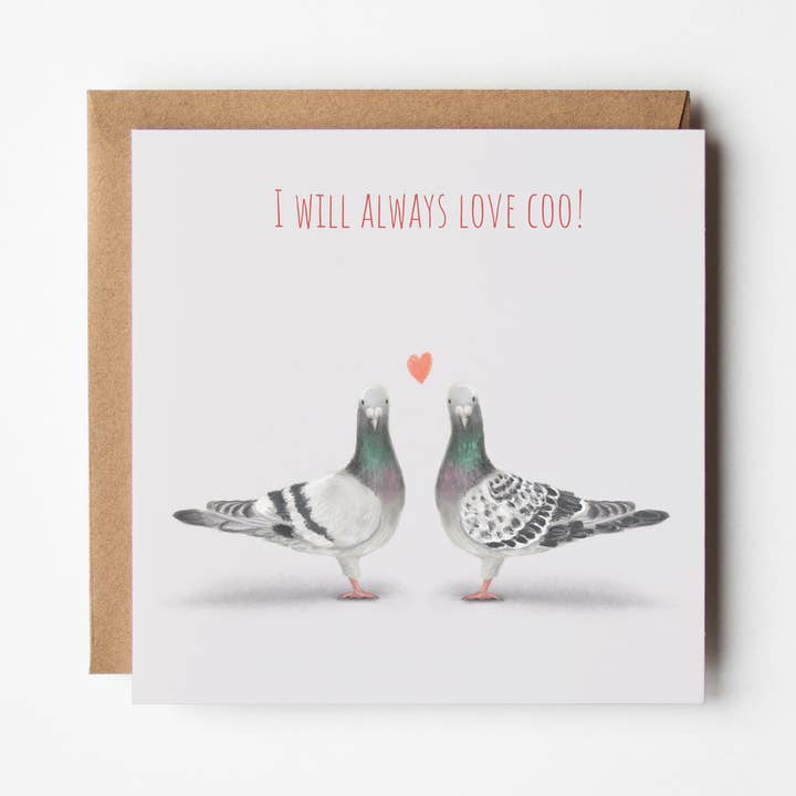 I Will Always Love Coo! Pigeons Greeting Card for wholesale by Jo Couch