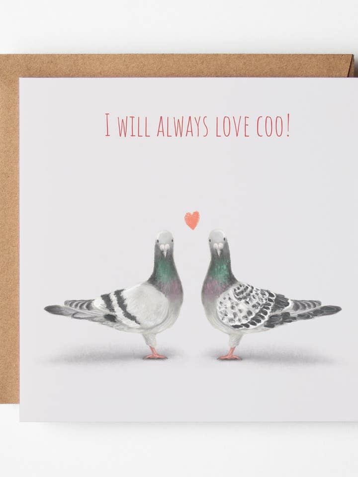 I Will Always Love Coo! Pigeons Greeting Card for wholesale by Jo Couch