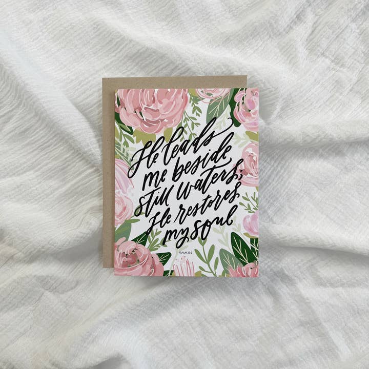 Prairie Letter Shop - Wholesale Rouwkaart - Psalm 23-kaart - Christelijke Schriftuurkunst met bloemen2