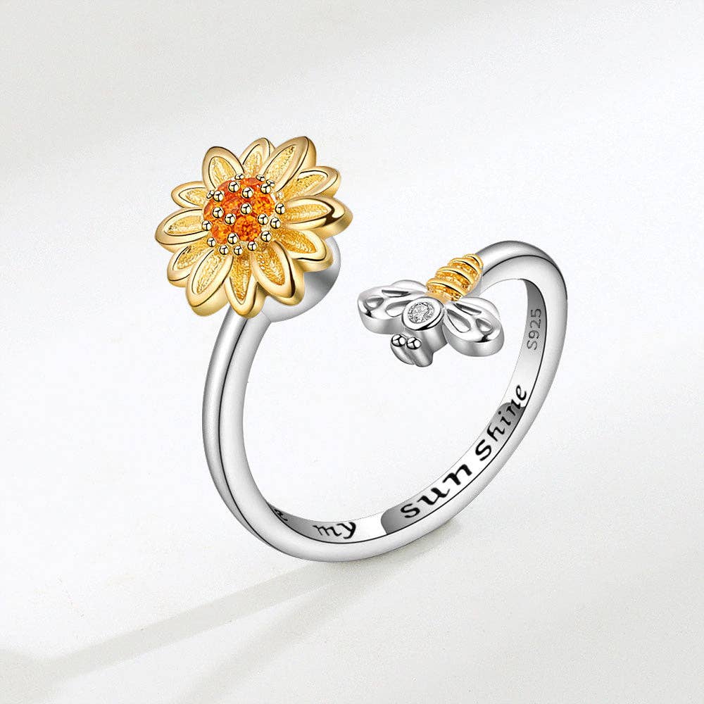 Revelari - Wholesale Multi-Stone Ring - Sunflower Bee Adjustable Open Ring3