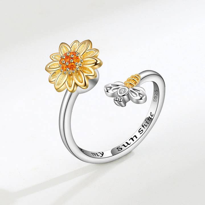 Revelari - Wholesale Multi-Stone Ring - Sunflower Bee Adjustable Open Ring3