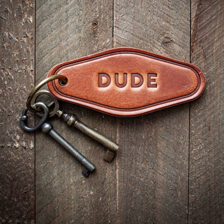 Dude Leather Keychain Motel Style for wholesale by Sugarhouse Leather