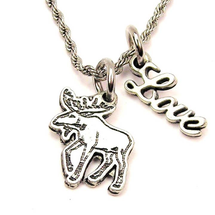 Moose 20" Rope Necklace With Love Accent Animals Hunting for wholesale by Chubby Chico Charms