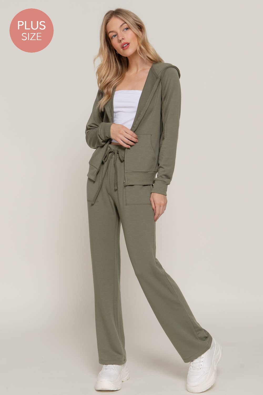 Active Basic | Active USA - Wholesale Lounge Set - Women's - [PLUS SIZE] Long Slv Hoodie Jacket & Pants Sweatsuit Set  33