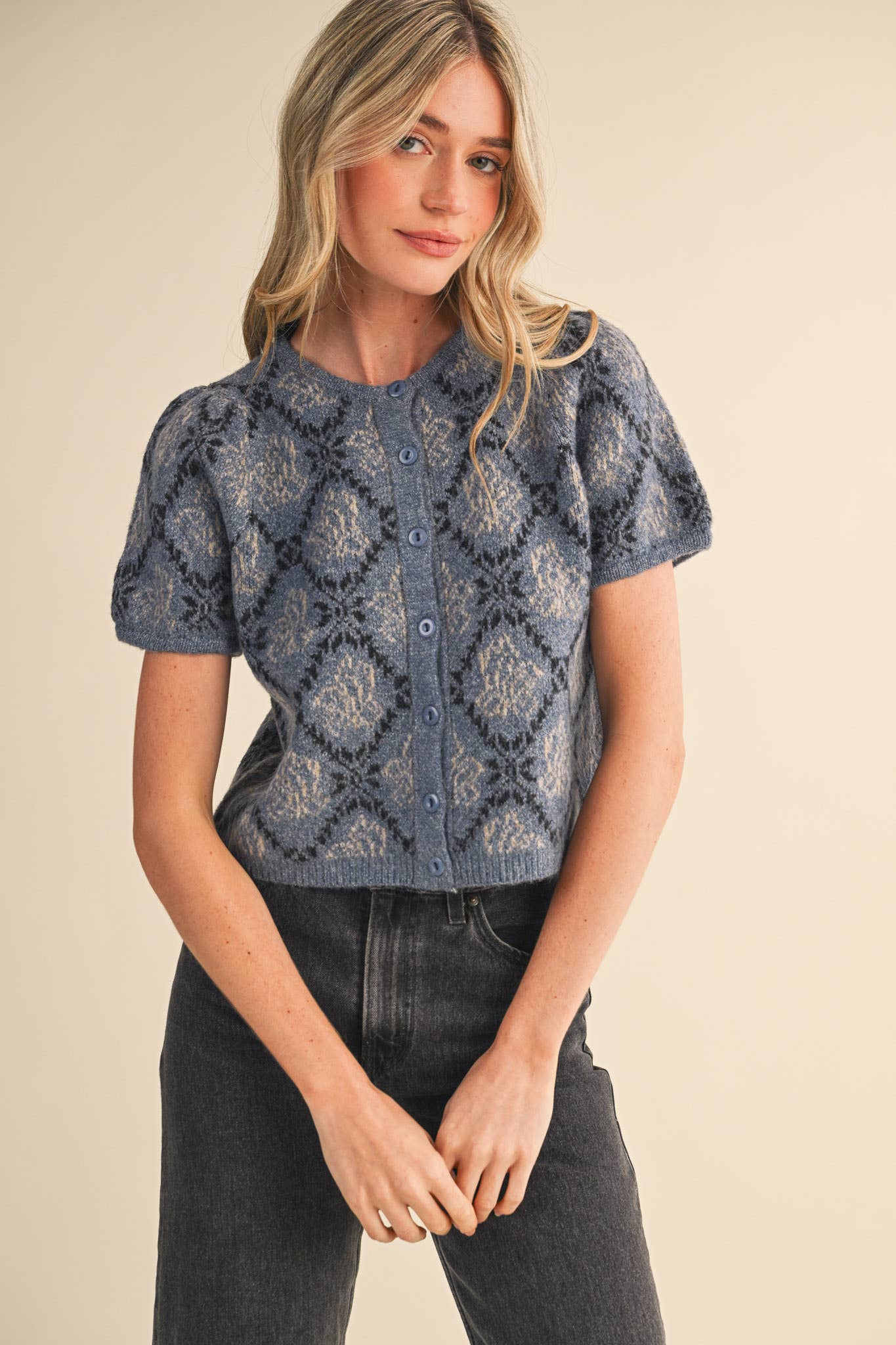 &MERCI - Wholesale Cardigan - Women's - FLORAL SHORT SLEEVE SWEATER CARDIGAN MSW112588